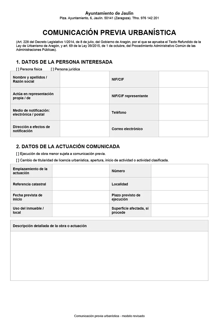 Comunicación previa urbanistica