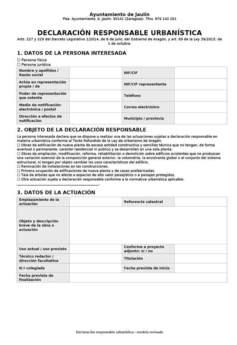 DECLARACIÓN RESPONSABLE URBANÍSTICA